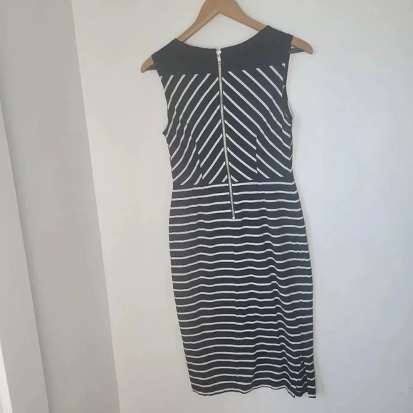 Synergy Organic Black and White Striped Cotton Calf Length Dress - Picture 5 of 8